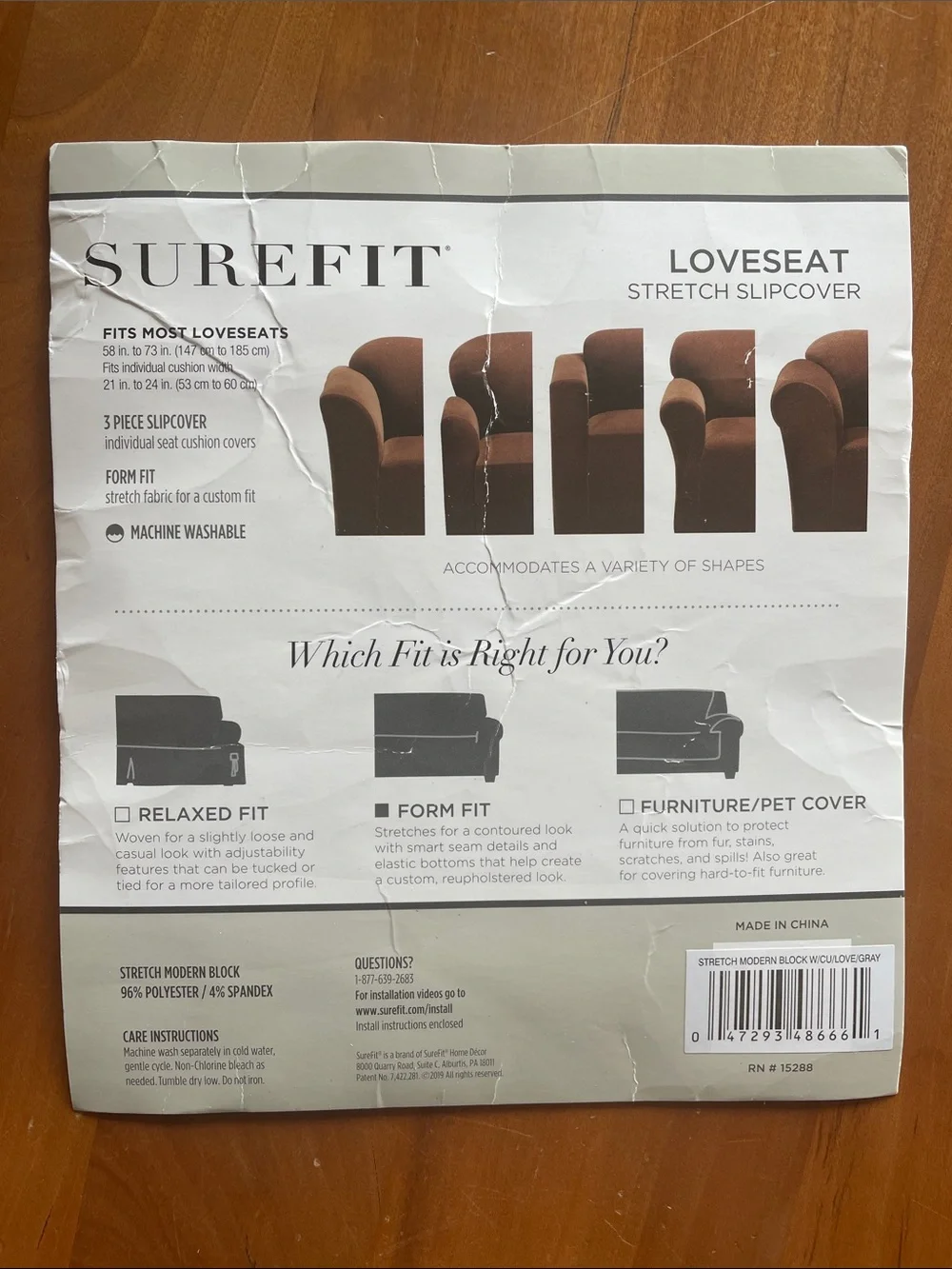 SureFit Gray Stretch Modern Block 3 Piece Loveseat Slipcover Like New